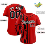 Custom Red Black Split Fashion Coconut Tree Design Authentic Baseball Jersey