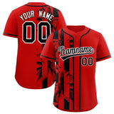 Custom Red Black Split Fashion Coconut Tree Design Authentic Baseball Jersey