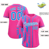Custom Pink Powder Blue Split Fashion Coconut Tree Design Authentic Baseball Jersey
