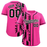 Custom Pink Black Split Fashion Coconut Tree Design Authentic Baseball Jersey