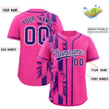 Custom Pink Purple Split Fashion Coconut Tree Design Authentic Baseball Jersey