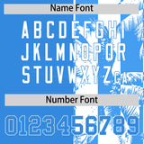 Custom Powder Blue White Split Fashion Coconut Tree Design Authentic Baseball Jersey