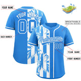 Custom Powder Blue White Split Fashion Coconut Tree Design Authentic Baseball Jersey