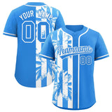 Custom Powder Blue White Split Fashion Coconut Tree Design Authentic Baseball Jersey