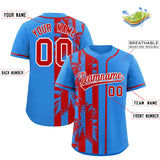 Custom Powder Blue Red Split Fashion Coconut Tree Design Authentic Baseball Jersey