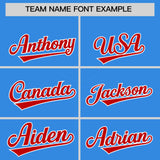 Custom Powder Blue Red Split Fashion Coconut Tree Design Authentic Baseball Jersey