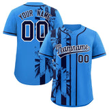 Custom Powder Blue Navy Split Fashion Coconut Tree Design Authentic Baseball Jersey