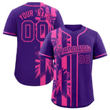 Custom Purple Pink Split Fashion Coconut Tree Design Authentic Baseball Jersey