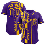 Custom Purple Yellow Split Fashion Coconut Tree Design Authentic Baseball Jersey