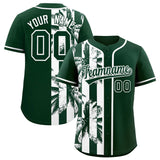 Custom Green White Split Fashion Coconut Tree Design Authentic Baseball Jersey