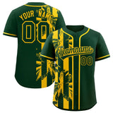 Custom Green Yellow Split Fashion Coconut Tree Design Authentic Baseball Jersey