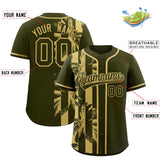 Custom Olive Khaki Split Fashion Coconut Tree Design Authentic Baseball Jersey
