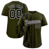 Custom Olive Black Split Fashion Coconut Tree Design Authentic Baseball Jersey