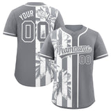 Custom Gray White Split Fashion Coconut Tree Design Authentic Baseball Jersey