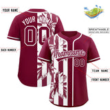 Custom Crimson White Split Fashion Coconut Tree Design Authentic Baseball Jersey