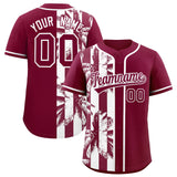 Custom Crimson White Split Fashion Coconut Tree Design Authentic Baseball Jersey