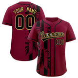 Custom Crimson Black Split Fashion Coconut Tree Design Authentic Baseball Jersey