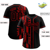 Custom Black Red Split Fashion Coconut Tree Design Authentic Baseball Jersey