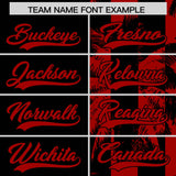 Custom Black Red Split Fashion Coconut Tree Design Authentic Baseball Jersey