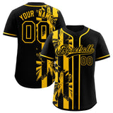 Custom Black Yellow Split Fashion Coconut Tree Design Authentic Baseball Jersey