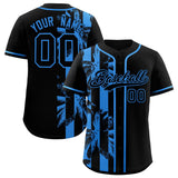 Custom Black Powder Blue Split Fashion Coconut Tree Design Authentic Baseball Jersey