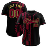 Custom Black Crimson Split Fashion Coconut Tree Design Authentic Baseball Jersey