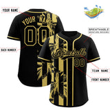Custom Black Old Gold Split Fashion Coconut Tree Design Authentic Baseball Jersey