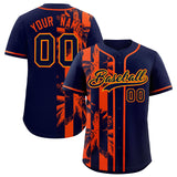 Custom Navy Orange Split Fashion Coconut Tree Design Authentic Baseball Jersey