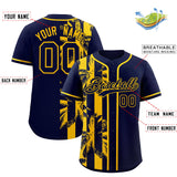 Custom Navy Yellow Split Fashion Coconut Tree Design Authentic Baseball Jersey