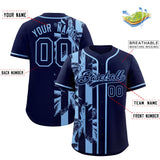 Custom Navy Powder Blue Split Fashion Coconut Tree Design Authentic Baseball Jersey