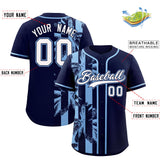 Custom Navy Powder Blue Split Fashion Coconut Tree Design Authentic Baseball Jersey