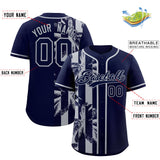 Custom Navy Gray Split Fashion Coconut Tree Design Authentic Baseball Jersey