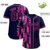 Custom Navy Pink Split Fashion Coconut Tree Design Authentic Baseball Jersey