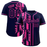Custom Navy Pink Split Fashion Coconut Tree Design Authentic Baseball Jersey