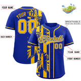 Custom Royal Yellow Split Fashion Coconut Tree Design Authentic Baseball Jersey