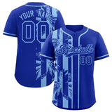 Custom Royal Powder Blue Split Fashion Coconut Tree Design Authentic Baseball Jersey