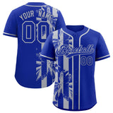 Custom Royal Gray Split Fashion Coconut Tree Design Authentic Baseball Jersey