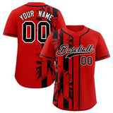 Custom Red Black Split Fashion Coconut Tree Design Authentic Baseball Jersey