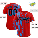 Custom Red Powder Blue Split Fashion Coconut Tree Design Authentic Baseball Jersey
