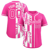 Custom Pink White Split Fashion Coconut Tree Design Authentic Baseball Jersey
