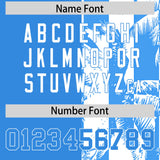 Custom Powder Blue White Split Fashion Coconut Tree Design Authentic Baseball Jersey