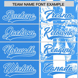 Custom Powder Blue White Split Fashion Coconut Tree Design Authentic Baseball Jersey