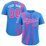 Custom Powder Blue Pink Split Fashion Coconut Tree Design Authentic Baseball Jersey