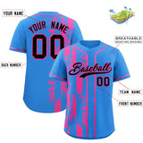 Custom Powder Blue Pink Split Fashion Coconut Tree Design Authentic Baseball Jersey