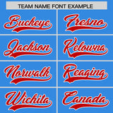 Custom Powder Blue Red Split Fashion Coconut Tree Design Authentic Baseball Jersey