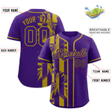 Custom Purple Old Gold Split Fashion Coconut Tree Design Authentic Baseball Jersey