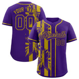 Custom Purple Old Gold Split Fashion Coconut Tree Design Authentic Baseball Jersey