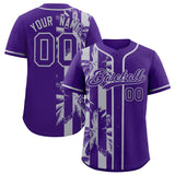 Custom Purple Gray Split Fashion Coconut Tree Design Authentic Baseball Jersey