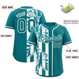 Custom Aqua White Split Fashion Coconut Tree Design Authentic Baseball Jersey