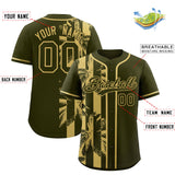 Custom Olive Khaki Split Fashion Coconut Tree Design Authentic Baseball Jersey
